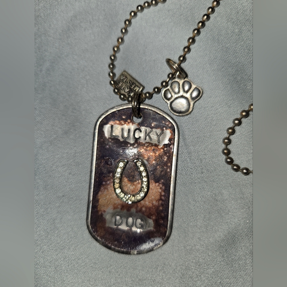 Kate Mesta Lucky Dog Tag 24" Necklace with Horseshoe Charm